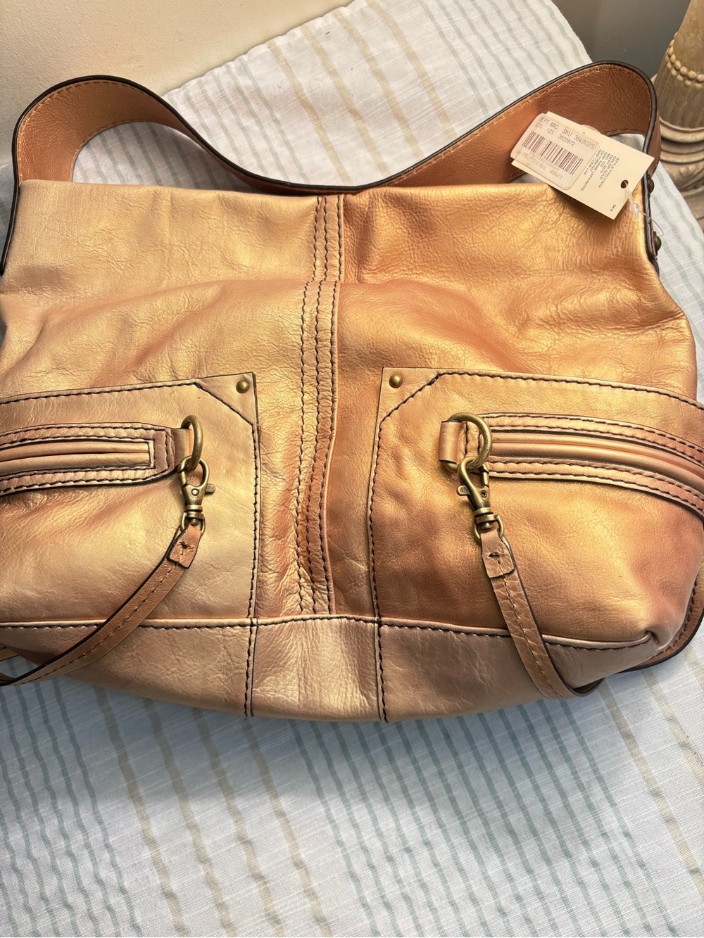 Gianni Bini Metallic Rose Gold Leather Shoulder Bag